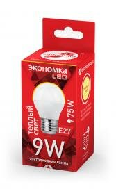 Лампа светодиодная Е27 шар, 9Вт, 3000K (теплый свет) Экономка Eco_LED9wGL45E2730 / 10 / 100 Лампа светодиодная Е27 шар, 9Вт, 3000K (теплый свет) Экономка Eco_LED9wGL45E2730 / 10 / 100