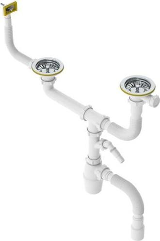Сифон для кухни двойной Сандесант B7715P-АК 3.1/2"-40 мм с гибкой трубой 40-40/50 мм с отводом для стиральной машины и прямоугольным переливом