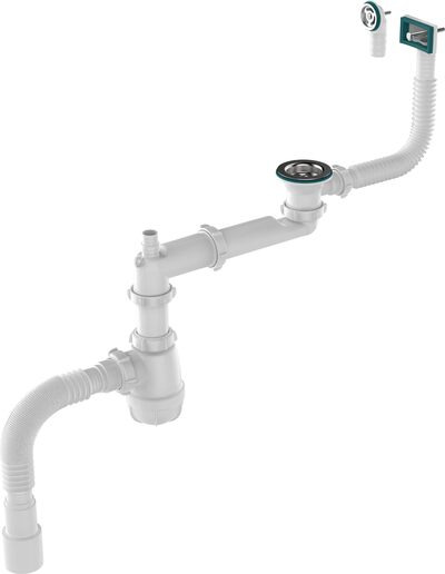 Сифон для мойки Aquant B0139-20-MR 3.1/2"-40 мм с круглым переливом и гибкой трубой 40-40