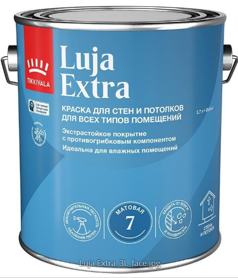 Краска для стен и потолков В/Д Tikkurila экстра-стойкая Luja Extra А п/мат 0,9 л / 3