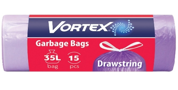 Пакеты для мусора с затяжкой, LD, 51*60, фиолет, VORTEX  35л (15шт) 16119520 / 16119521 30***