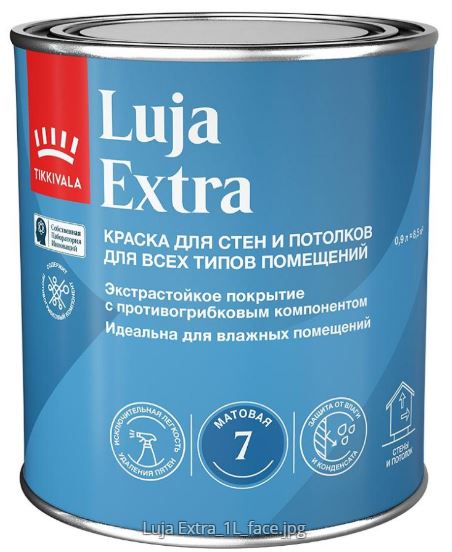 Краска для стен и потолков В/Д Tikkurila экстра-стойкая Luja Extra С п/мат 0,9 л / 3