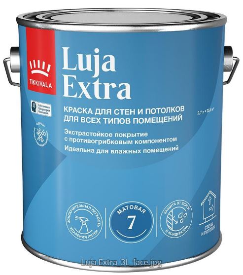 Краска для стен и потолков В/Д Tikkurila экстра-стойкая Luja Extra С п/мат 2,7 л / 1