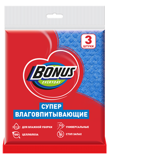 Салфетки BONUS 14410392 супервлаговпитывающие 3шт